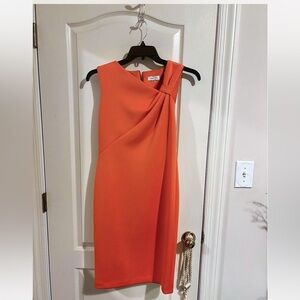 Calvin Klein sz 6 ladies twist Shoulder melon sheath dress scuba stretch bodycon